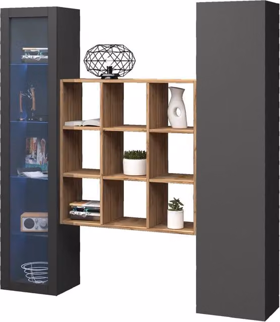 Parete Attrezzata Soggiorno 170x30x180 cm Maruska n°25 Grigio Antracite Opaco