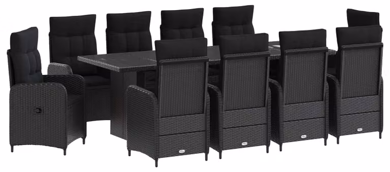 Set da tavolo da esterno, 11 pezzi, in rattan sintetico nero