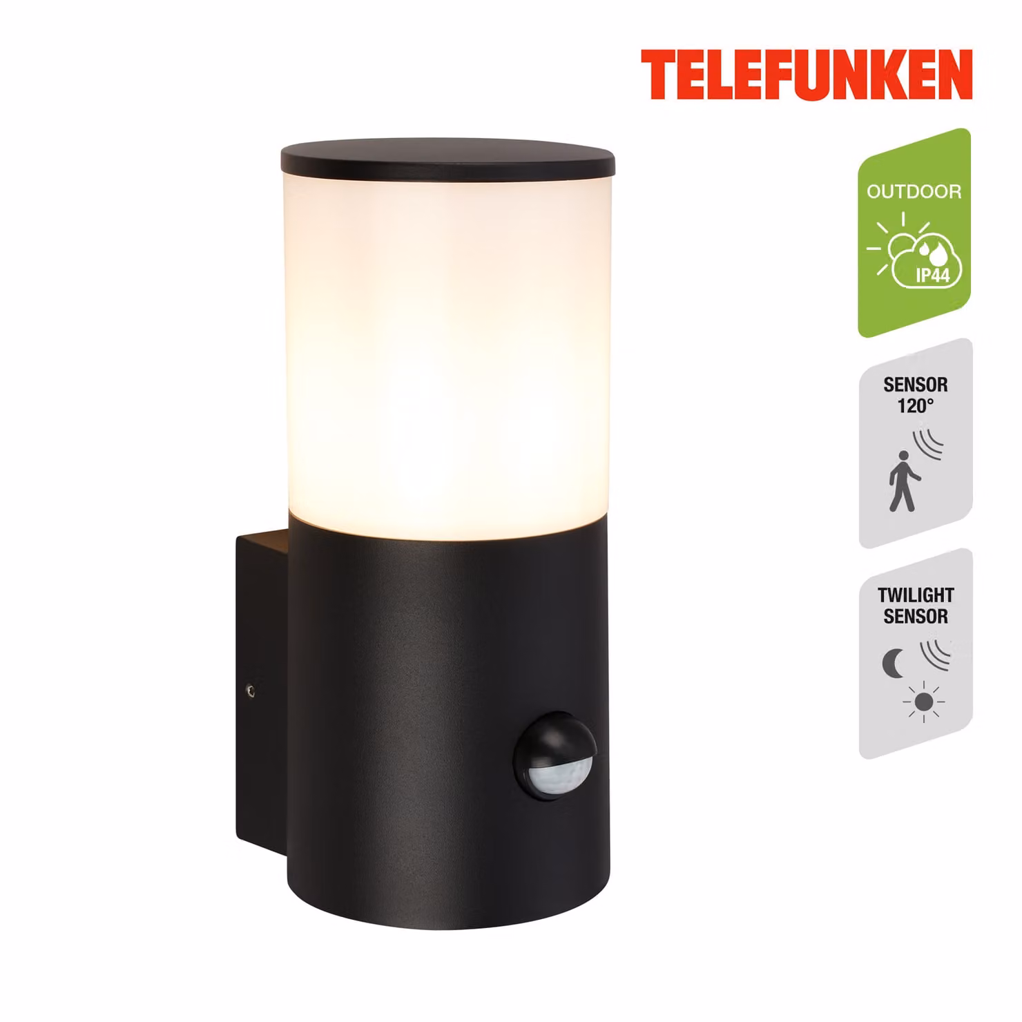 Lampada da parete Telefunken LED, rilevatore di movimento, protezione dagli spruzzi d'acqua