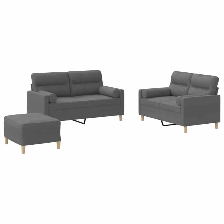 Set di Divani 3 pz con Cuscini Grigio Scuro in Tessuto