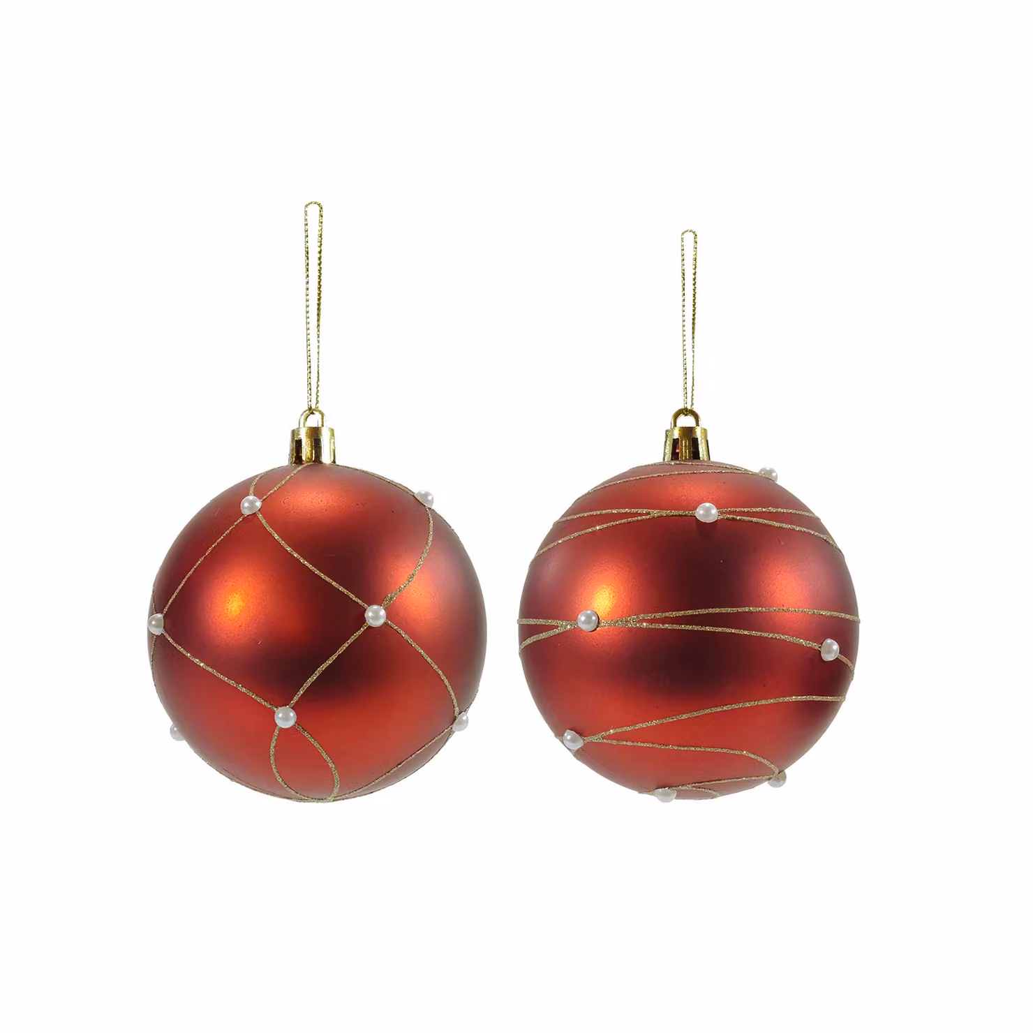 Set di 4 palline di Natale rosse con perle VESTIAMO CASA, diametro: 10 cm – 3