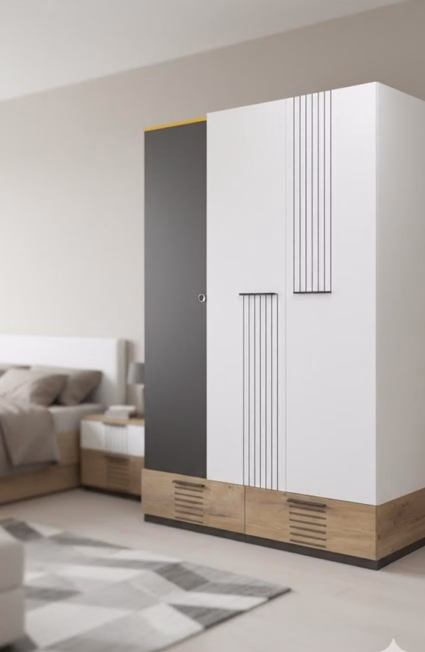 Un elegante armadio per la tua camera da letto nei toni del bianco e del grigio