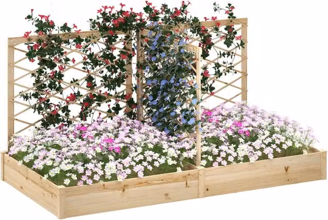 Fioriera in legno Zephmum per balcone e giardino, effetto legno naturale marrone, L: 222 cm, P: 114 cm, H: 109 cm – 1