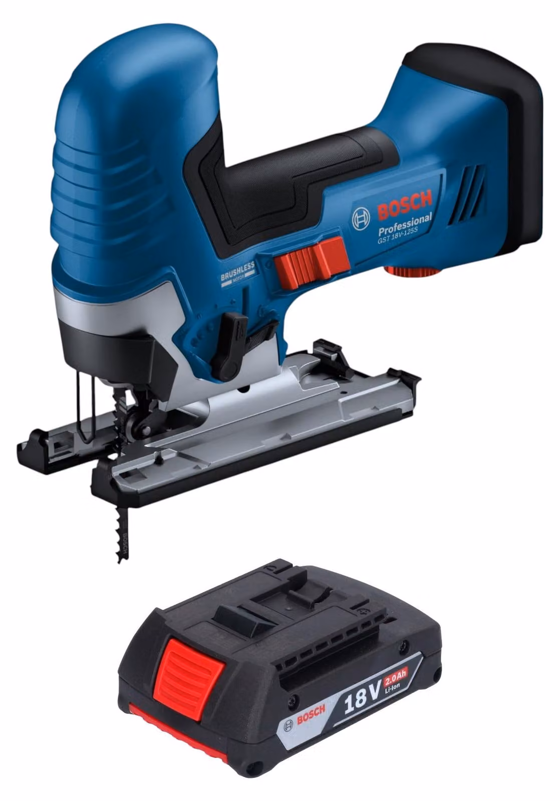Bosch GST 18V-125 S Seghetto alternativo professionale a batteria 18 V 125 mm brushless + 1x batteria ricaricabile 2,0 Ah - senza caricabatterie