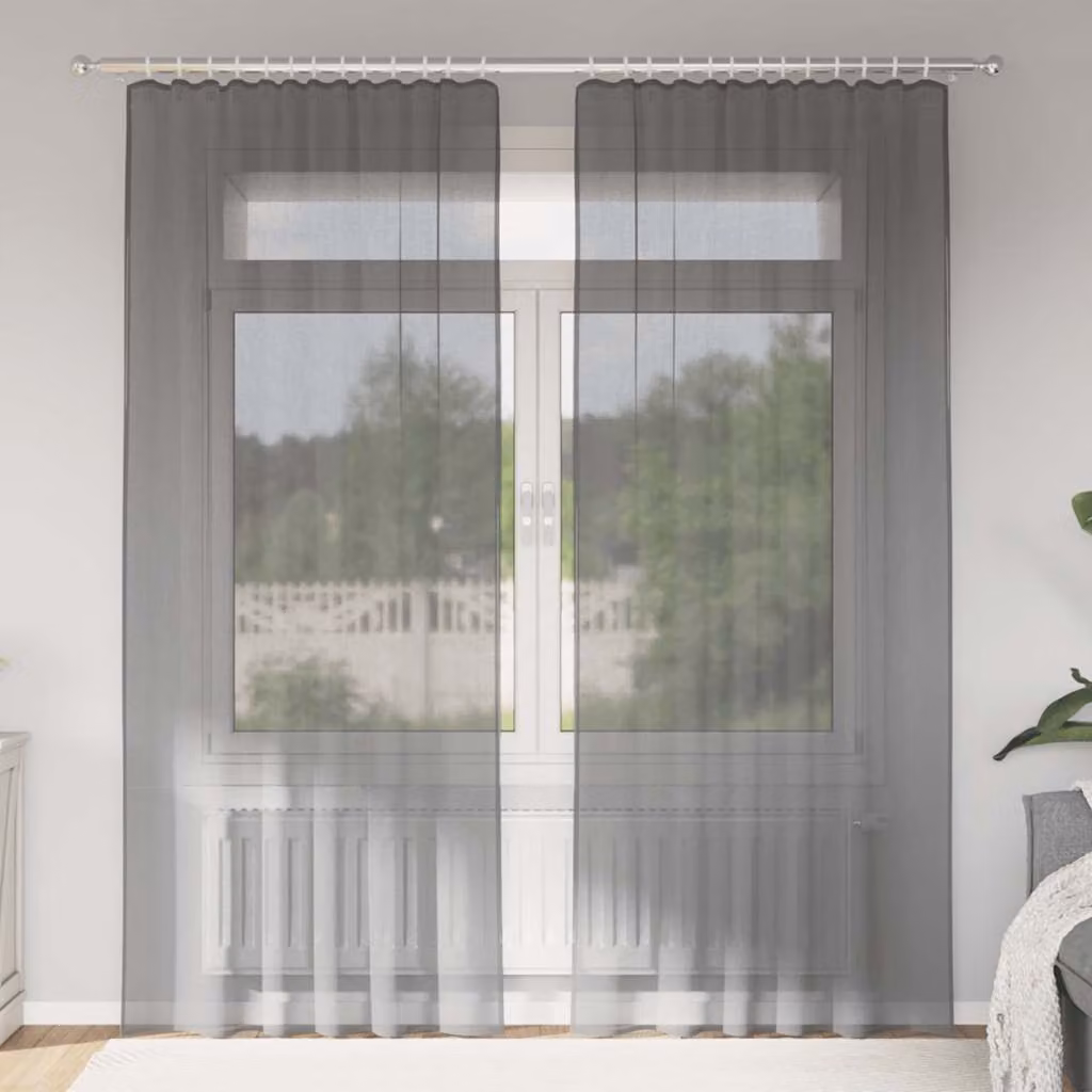 Set di 2 tende in voile semi-trasparenti vidaXL con tasche per asta, colore grigio, L: 140 cm, H: 245 cm