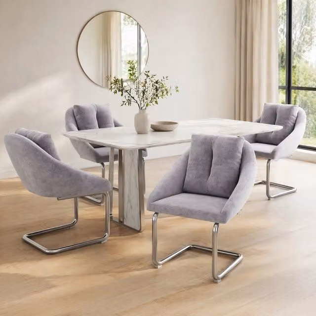 Set di 4 sedie da pranzo 59x65x82 cm in velluto grigio con struttura in metallo