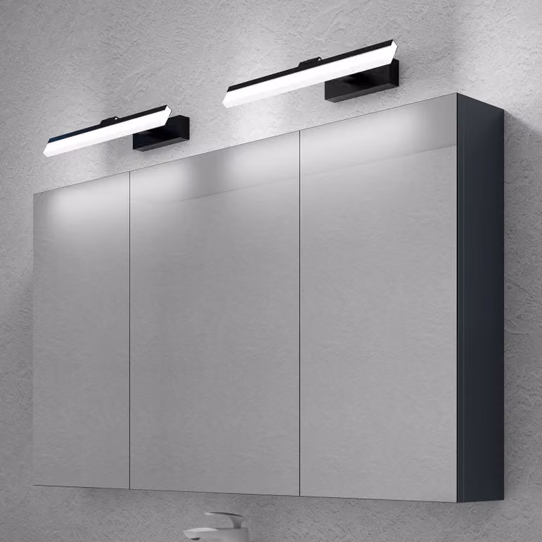 doporro Armadietto a Specchio 120x15x70cm con Lampada da Specchio per Bagno 40cm*2, 9W 6000K, Specchiera Bagno Mobilettto da Parete Antracite Opaco con 3 Ante e Applique Specchio, Spiegelschrank 02