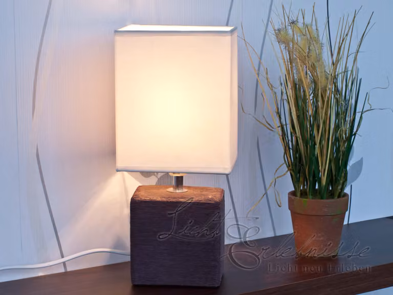 Lampada da comodino Timeless "Orlando" Bianco Marrone Vetroceramica Tessile Lampada da tavolo Camera da letto