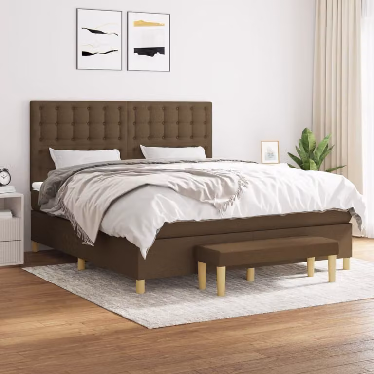 Maison Exclusive - Letto boxspring con materasso marrone scuro 160x200 cm tessuto