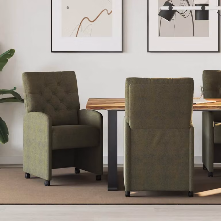 Set di 2 sedie da pranzo vidaXL con ruote in pelle scamosciata sintetica verde militare L 58 cm, P 67 cm, H 97 cm