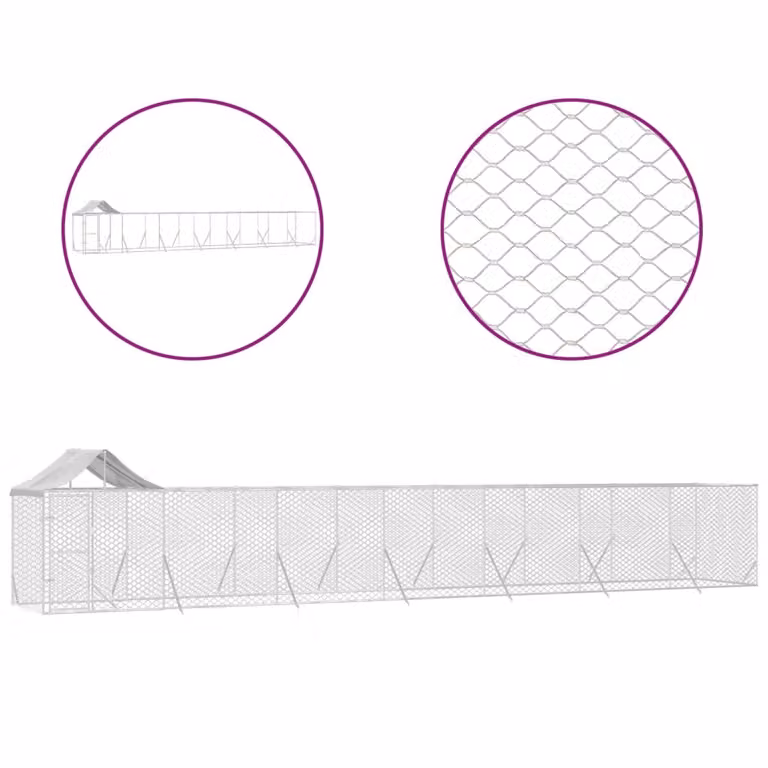 Cuccia Cani da Esterno Tetto Argento 14x2x2,5 m Acciaio Zincato