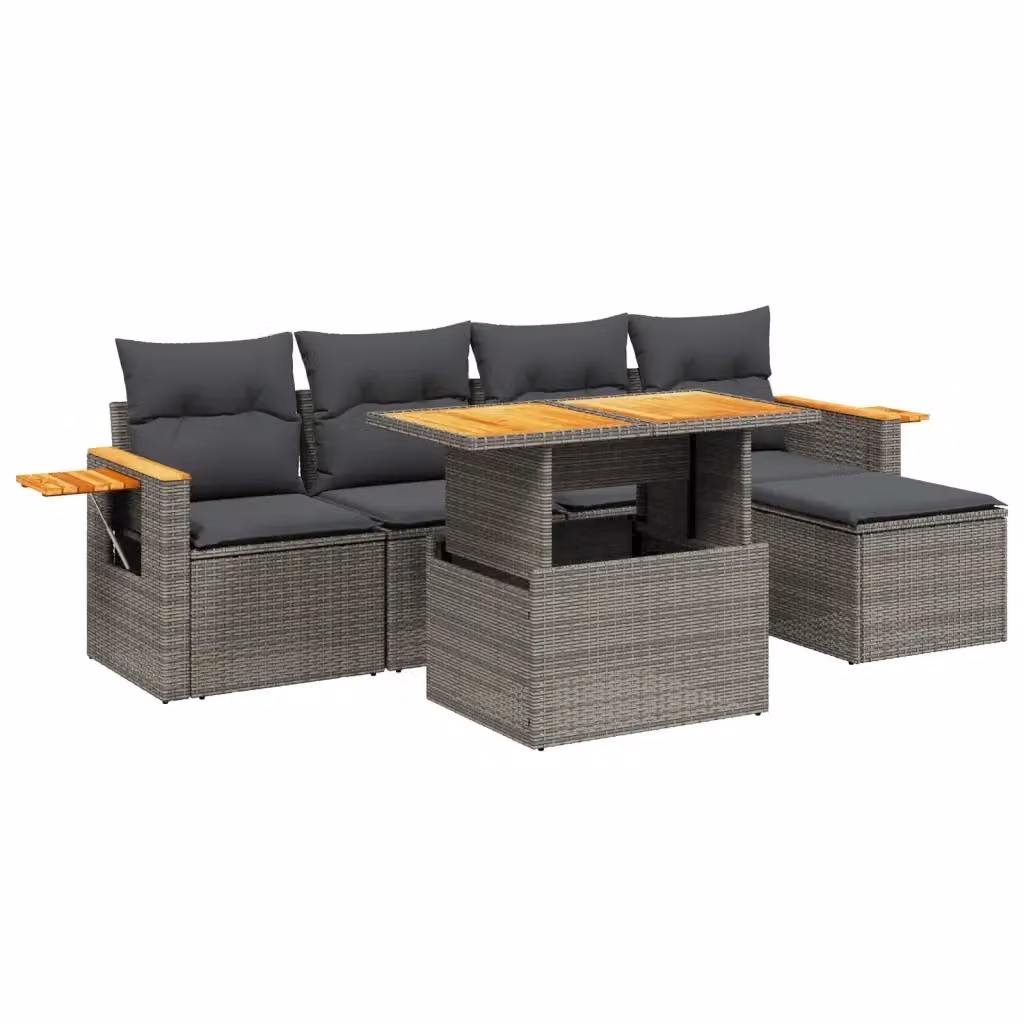 Set da giardino VIDAXL in polyrattan grigio con cuscini, composizione a L per 6 persone – 2