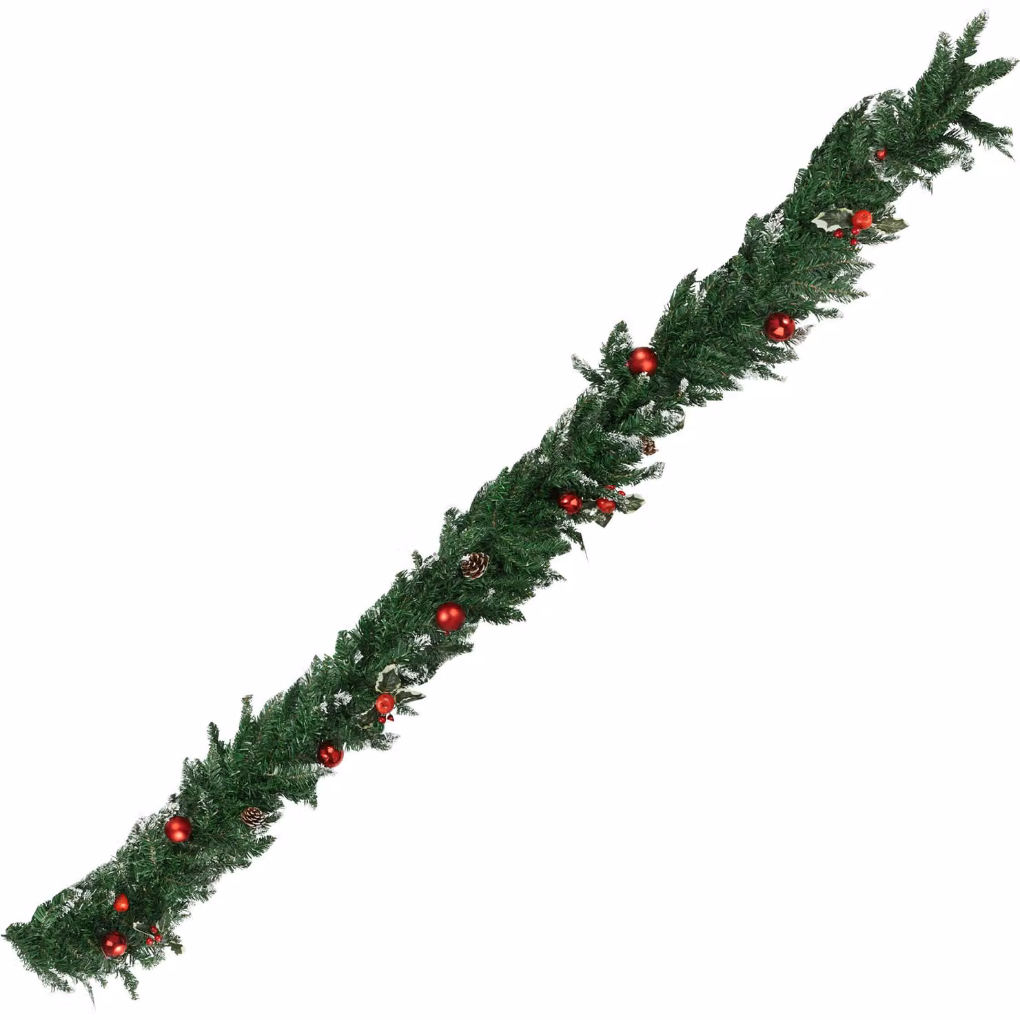 Ghirlanda natalizia Tectake con palline e pigne di abete, decorazione rustica rossa e verde, 2,7 m – 2
