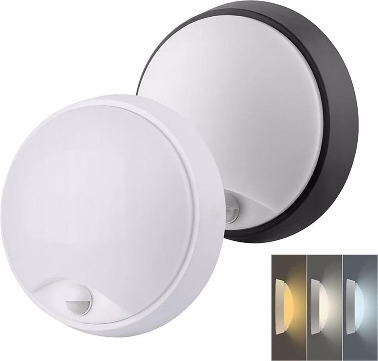 Solight Illuminazione a LED per esterni con sensore e CCT regolabile, 18W, 1800lm, 22cm, 2in1, copertura bianca e nera