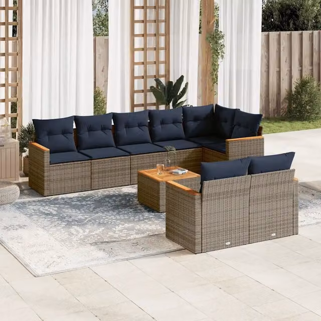 Set Divani da Giardino 9 pz con Cuscini Grigio in Polyrattan 3226159