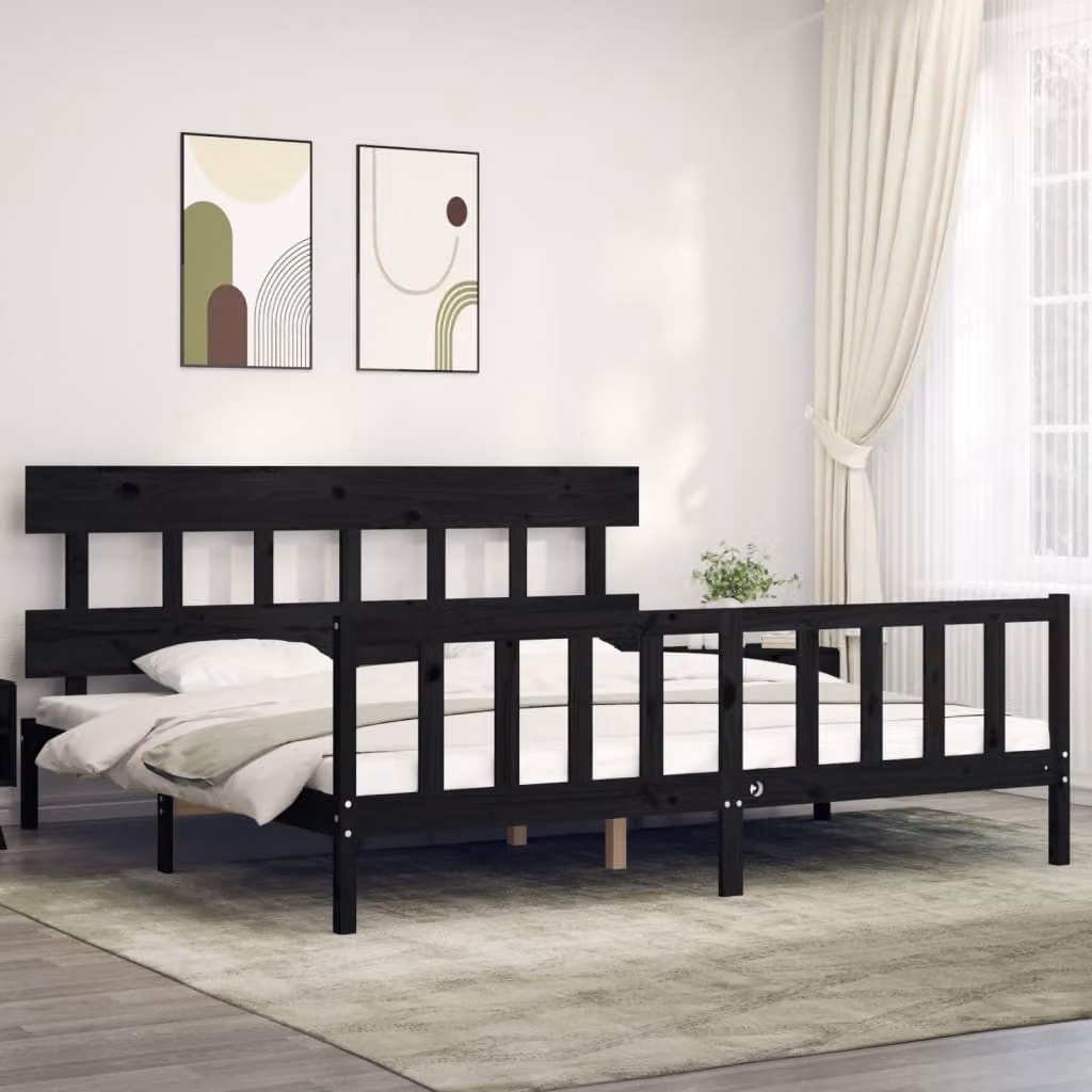 vidaXL Letto con Testiera in Legno Massello di Pino Nero 200x200 cm