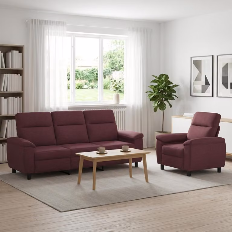 Set di 2 divani moderni vidaXL in tessuto viola e nero con struttura in metallo per il tuo soggiorno