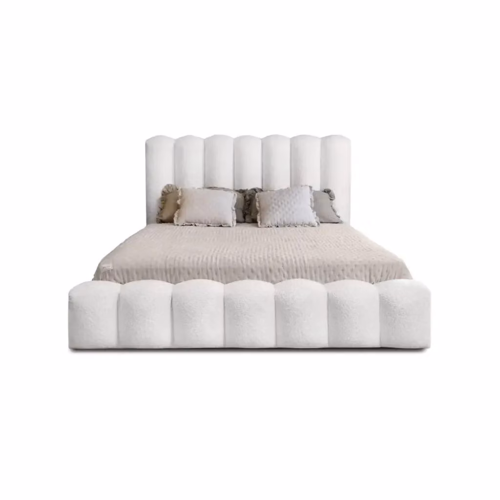 Letto contenitore BADJA Meublorama in tessuto bouclé Perla di lino, L/P: 180 x 200 cm, con rete sollevabile – 2
