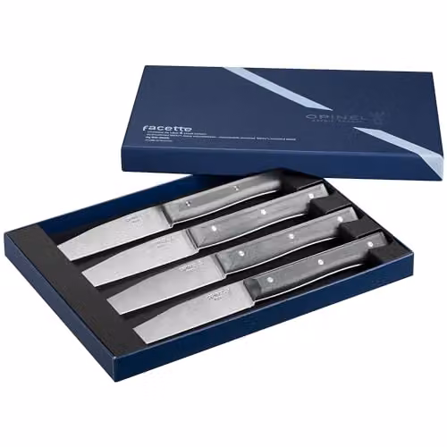 OPINEL - Set di 4 Coltelli da Tavola Facette Ardoise - Lama in Acciaio Inossidabile Microdentato - Manico in Materiale Ecologico VittEr - Garanzia a Vita - Fabbricazione Francese