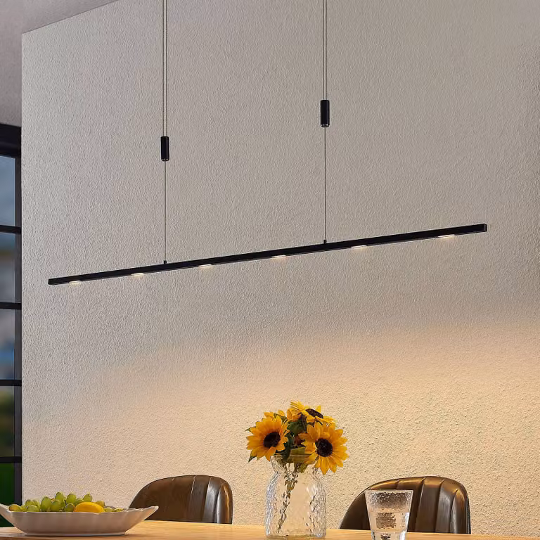 Lampada LED a sospensione Lucande Stakato, 140 cm, 6 luci, dimmerabile Stakato Lucande,, Nero, Soggiorno / Sala da pranzo, Metallo, Moderno