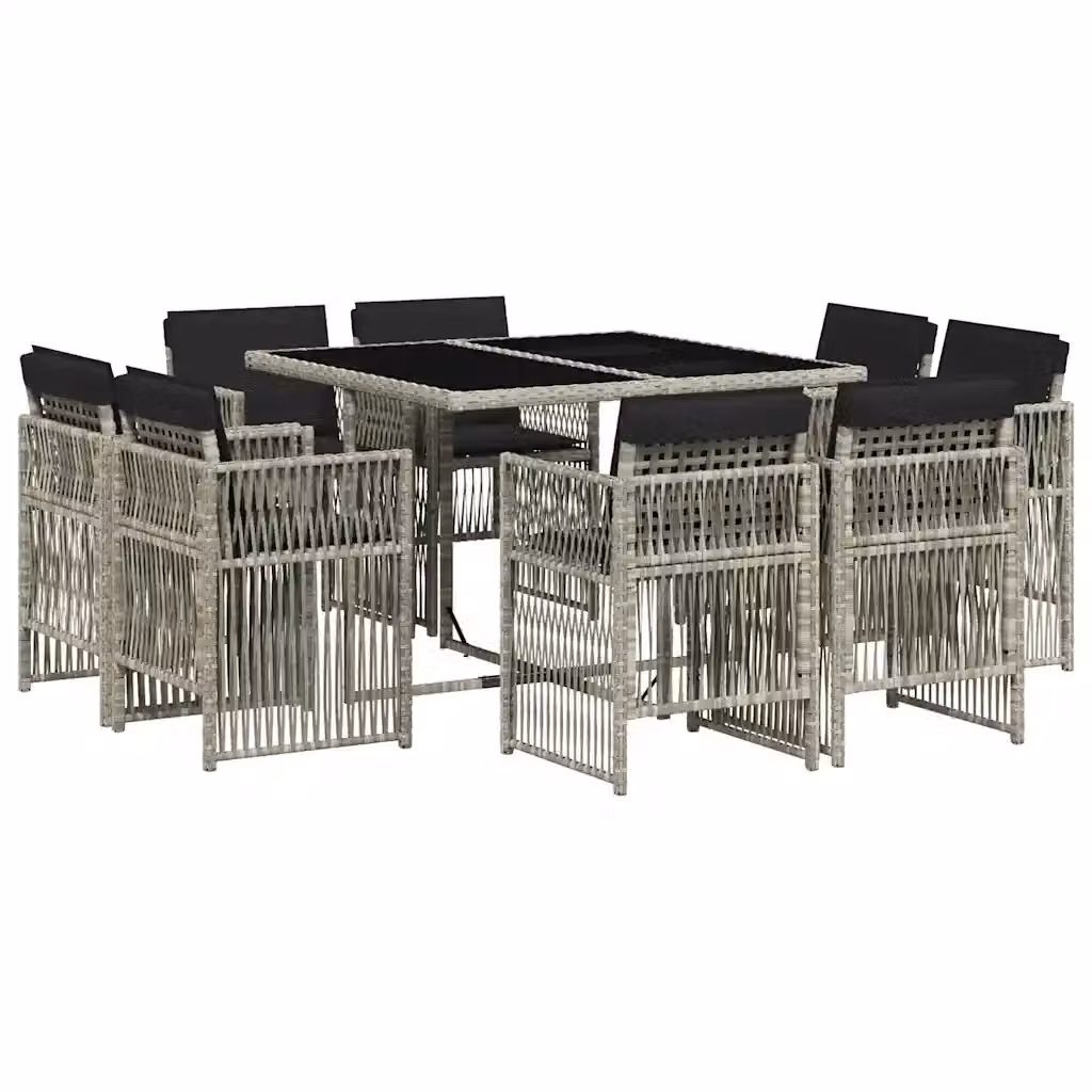 Set Pranzo da Giardino vidaXL in Polyrattan con Piano in Vetro e 9 Pezzi Grigio Antracite – 2