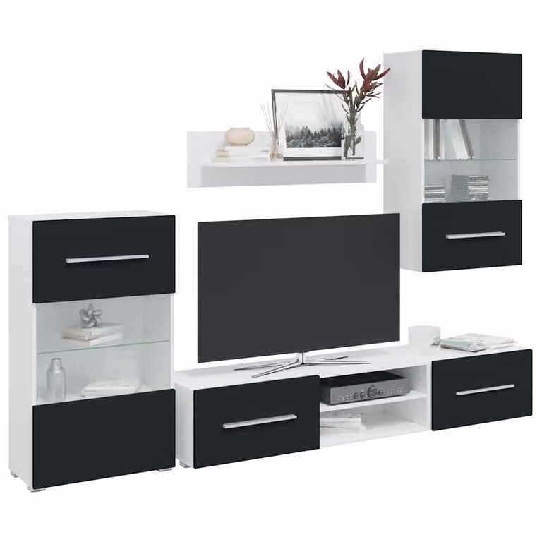Unità TV moderna vidaXL composta da 5 pezzi con illuminazione a LED, finitura opaca, colori blu e bianco