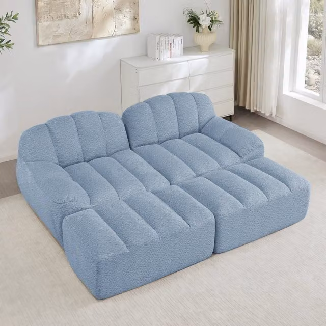 Divano Modulare 2 Posti con 2 Ottoman ¨C MINIMAL ¨C Tessuto Morbido Blu, Schium§Ñ Alta Densit¨¤