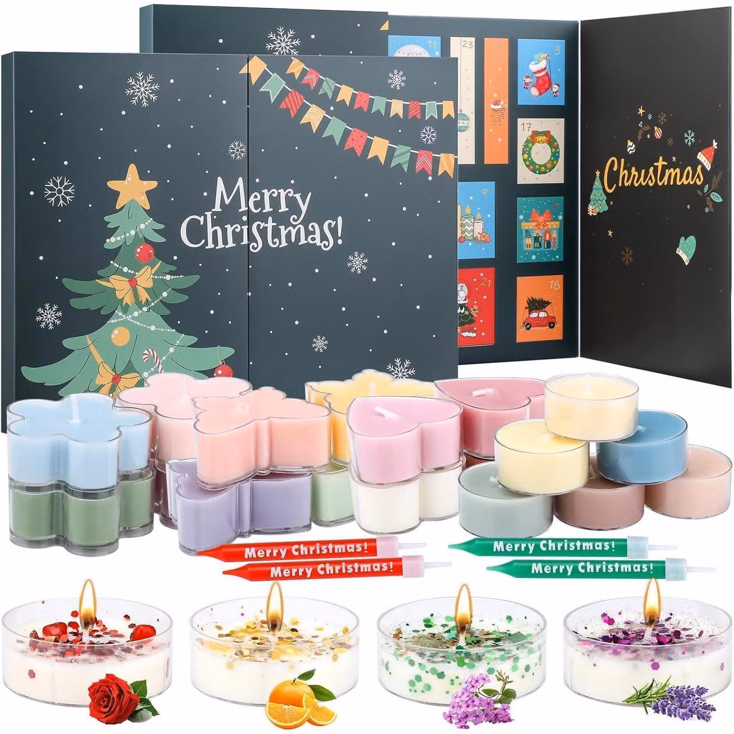 Calendario dell'Avvento con candele profumate, contenente 24 candeline in 24 profumi diversi