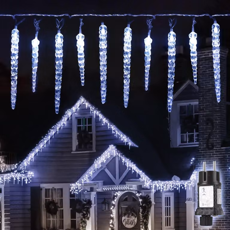 Catena luminosa a LED, effetto ghiaccio, 40 LED, 10 metri, luce bianca fredda, grado di protezione IP44