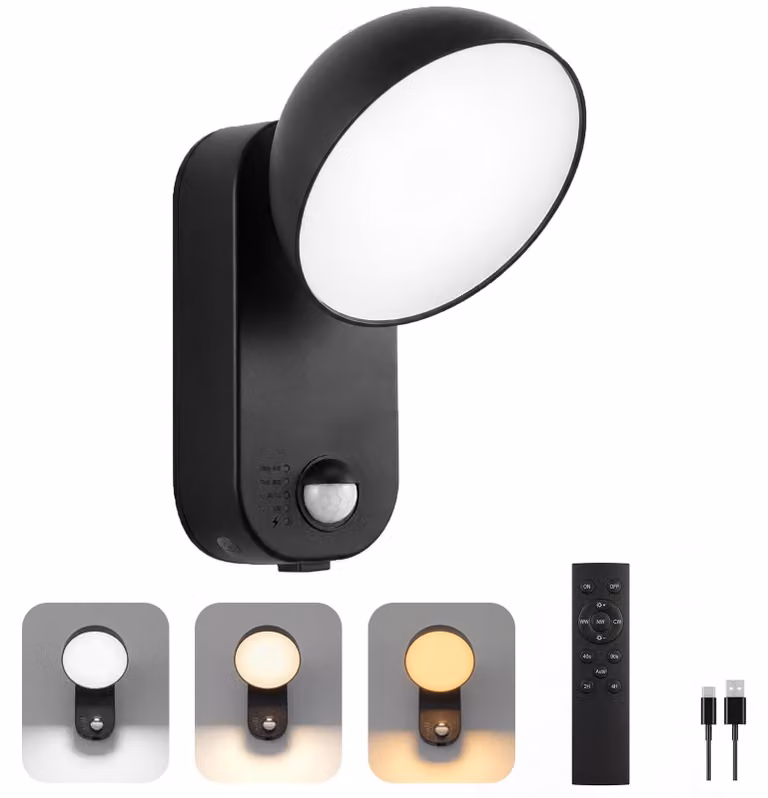 Lampada da esterno a LED con sensore di movimento, batteria da 10.000 mAh, grado di protezione IP65, 4 modalità