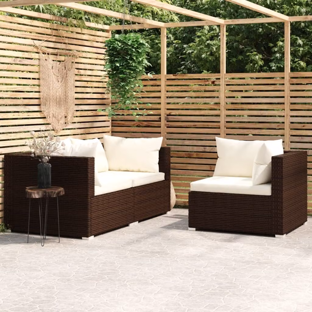 Maison Exclusive - Set da giardino a 3 pezzi con cuscini, in polyrattan marrone