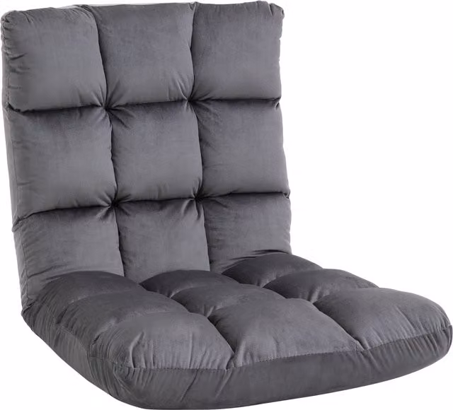 Poltrona da terra HOMCOM in velluto grigio scuro con schienale reclinabile e imbottitura spessa, L: 55 cm, P: 71 cm, H: 53.5 cm