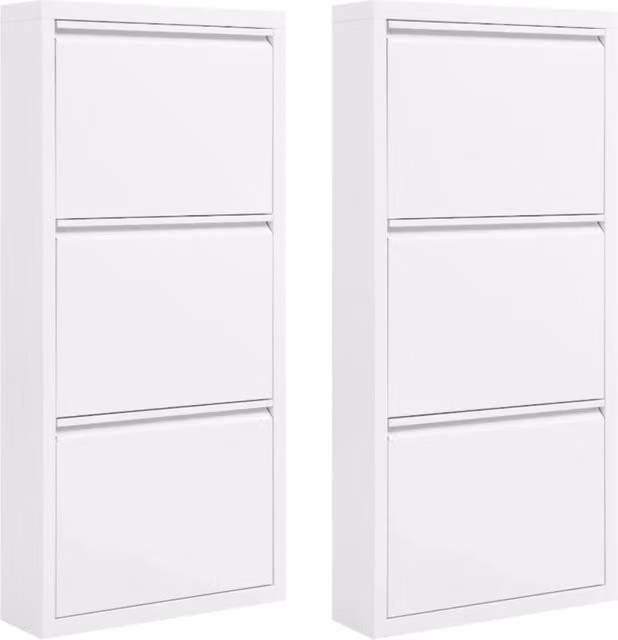 Mobiletto Portascarpe in Metallo Bianco 2 Pezzi 50x106x15 cm, Design Compatto e Moderno