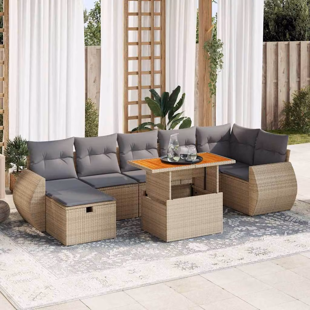 Set Divano da Giardino vidaXL 5 pz a Forma a L con Cuscini Beige in Polyrattan e Legno di Acacia