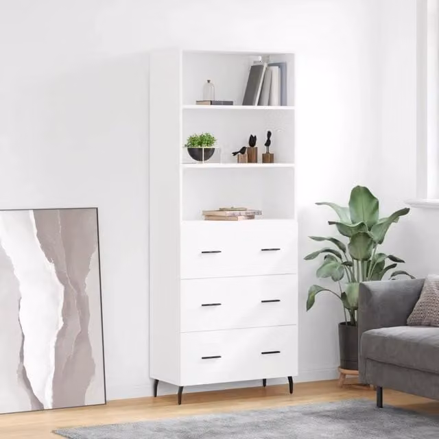 Credenza-Buffet-Armadio da cucina Bianca 69,5x34x180 cm in Legno Multistrato 327248