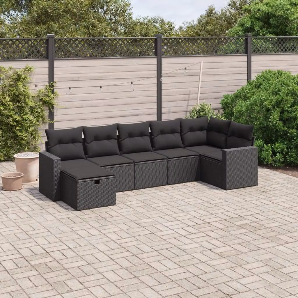Maison Exclusive - Set da giardino 7 pezzi con cuscini in polyrattan nero