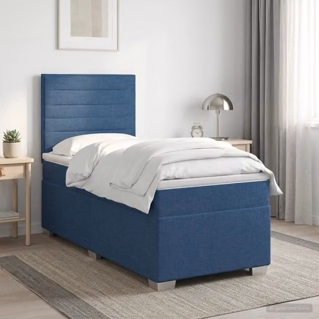 Letto box spring con materasso a molle insacchettate vidaXL, Blu e Bianco, L/P: 80 x 200 cm