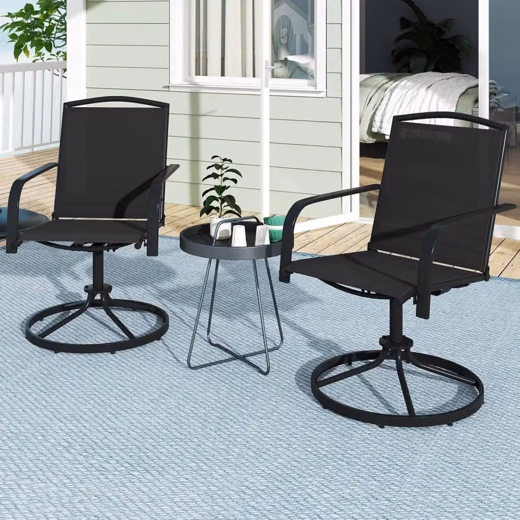 Set di 2 Sedie da Patio Girevoli COSTWAY in Rete Textilene con Schienale Alto e Braccioli, Base Rotonda in Acciaio Verniciato Nero e Grigio per Giardino e Balcone – 2