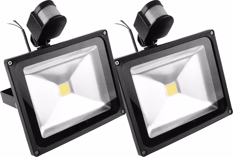 Greenmigo 2 pezzi faretti LED da 30 W bianco caldo con sensore di movimento, proiettori, faretti da esterno, faretti da parete in alluminio nero, IP65 impermeabili, 85-265 V CA
