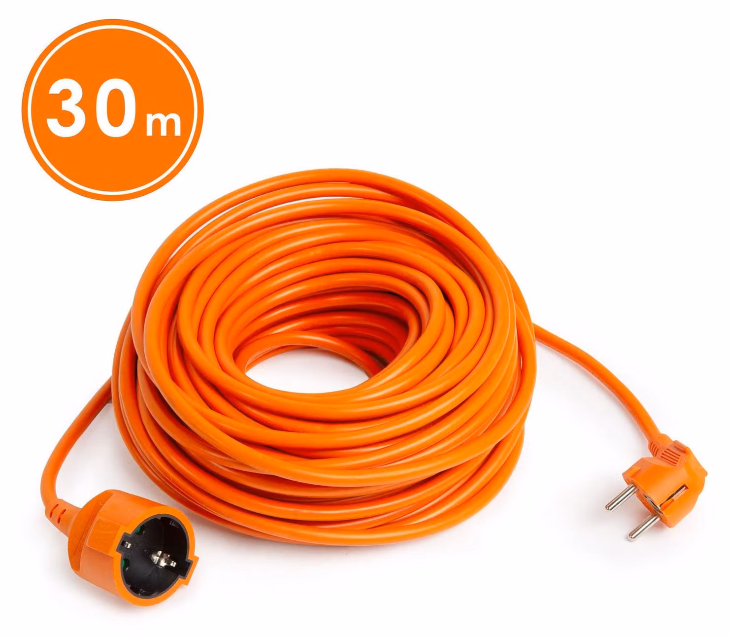Cavo di prolunga - 30 m - Arancione - Presa Schuko CEE 7/4 - Spina CEE 7/7 - H05VV-F 3×1,5 mm² - 10/16 A - 250 V CA - IP20 - Rivestimento in PVC - Adatto per casa, ufficio e giardino [20507OR]