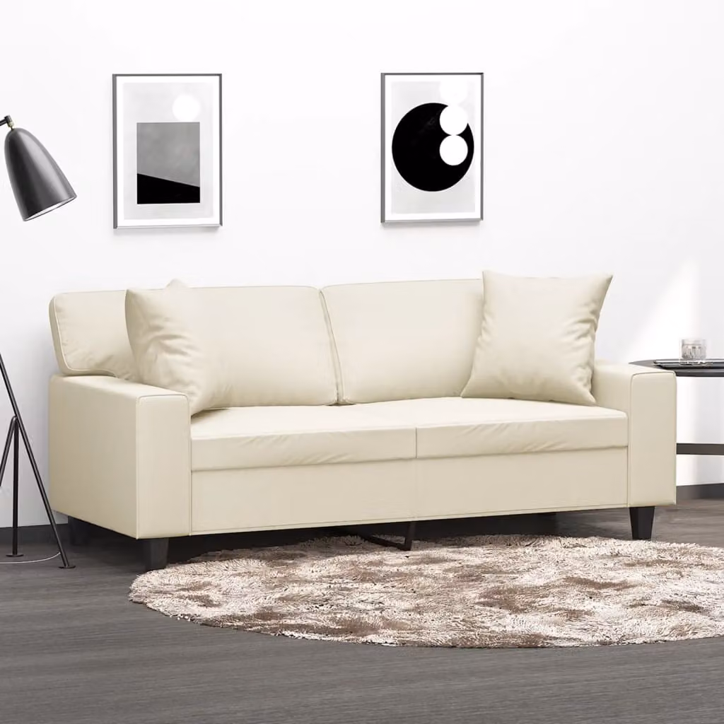 vidaXL Divano a 2 Posti Moderno in Similpelle Beige con Cuscini e Struttura in Metallo
