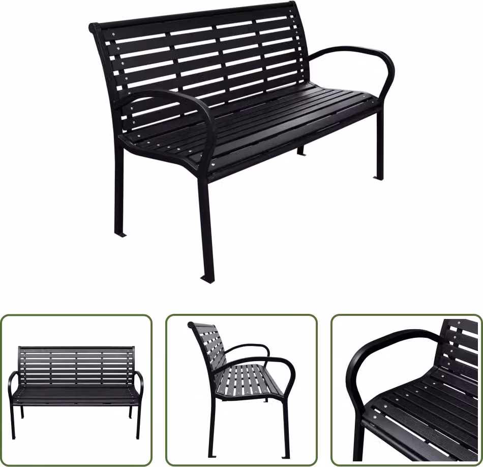 The Living Store panchina da giardino nera 116 cm in acciaio e WPC