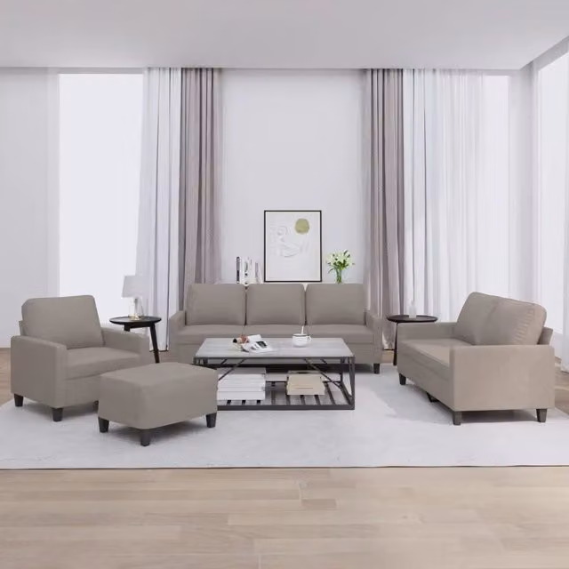 Set di divani moderno vidaXL beige in tessuto con pouf e cuscini per soggiorno