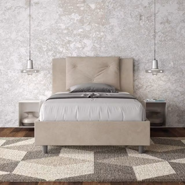 Letto imbottito con contenitore Ityhome Appia in microfibra color sabbia L: 110 cm, P: 212 cm, H: 125 cm