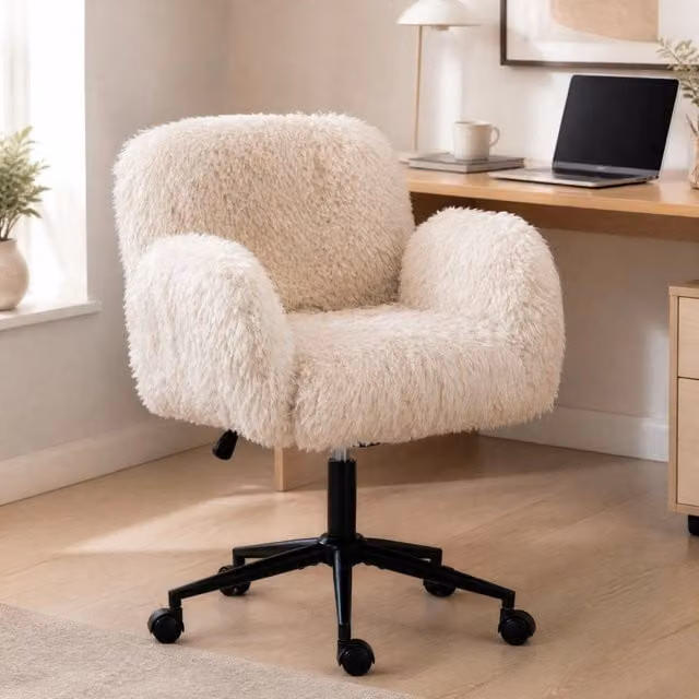 Sedia da ufficio MIVRAY moderna in tessuto beige con braccioli per casa e studio