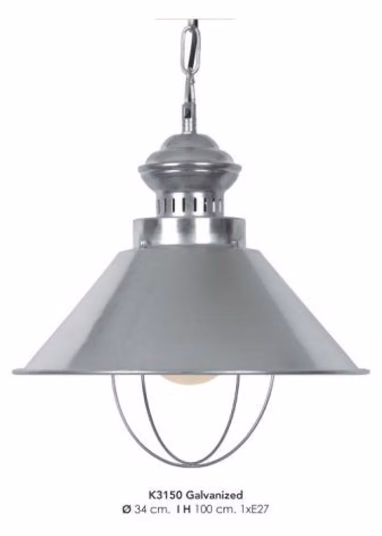 Lampada a sospensione Casa Padrino, design industriale, realizzata in alluminio zincato, colore galvanizzato, diametro 34 cm