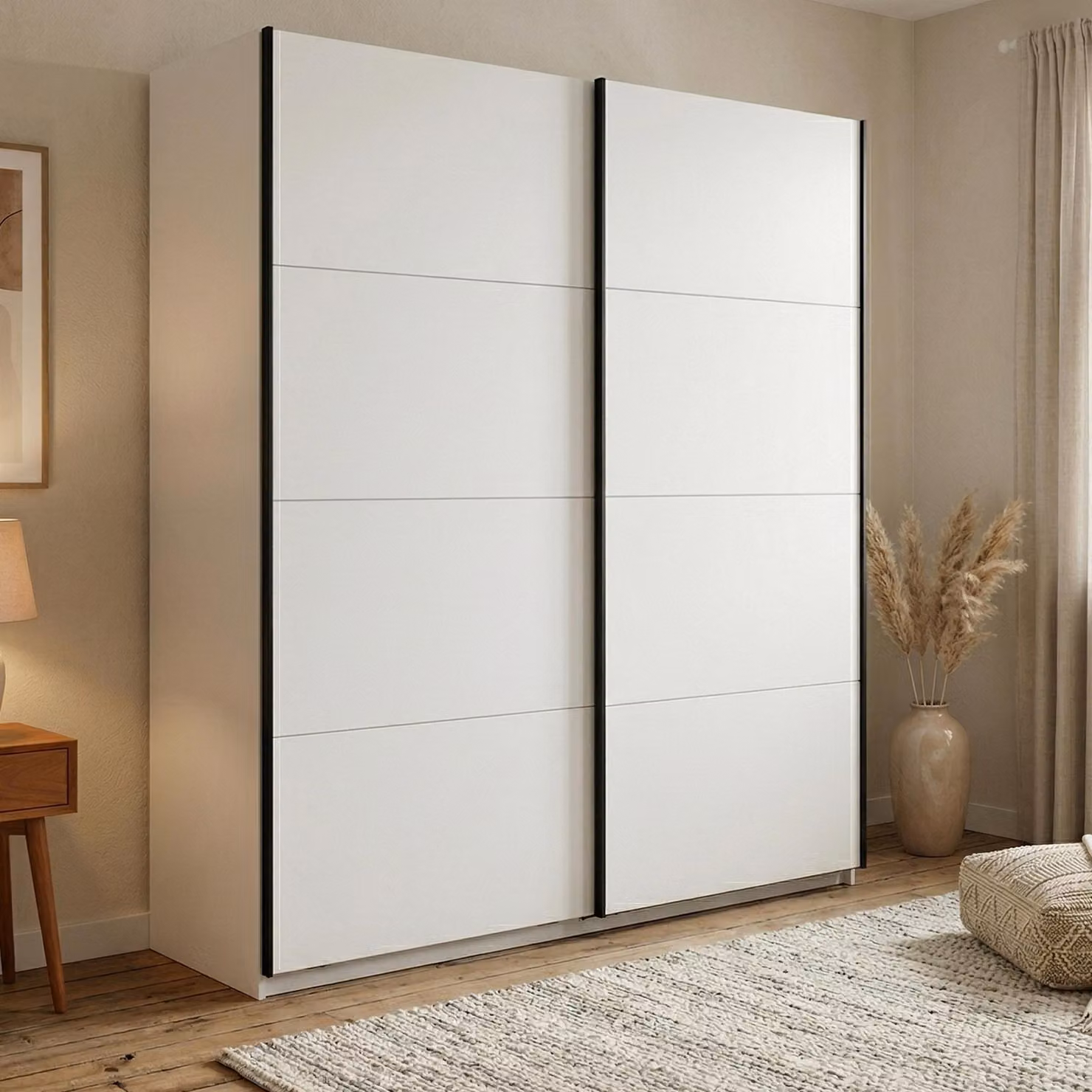 Dmora Guardaroba Grande Cariano 195x218h cm Bianco Opaco, 2 Ripiani Appendiabiti