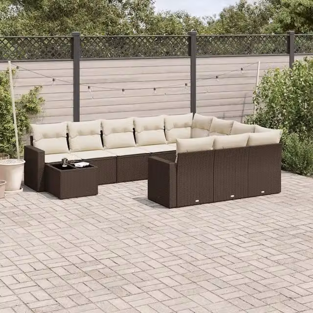 Set Divani da Giardino 11 pz con Cuscini Polyrattan Marrone 3219523