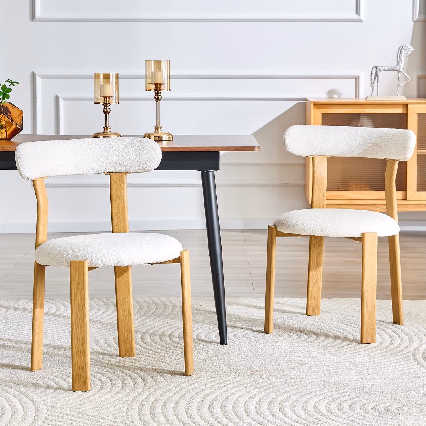 Set di 2 sedie da pranzo, in chenille, traspiranti, con schienale ergonomico e gambe antiscivolo (bianche)
