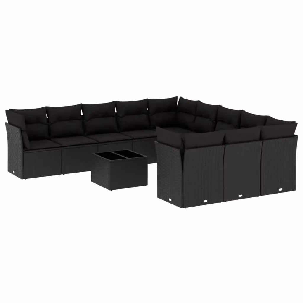 Set di divani da giardino VIDAXL a forma di L in polyrattan nero con cuscini, 12 posti – 2